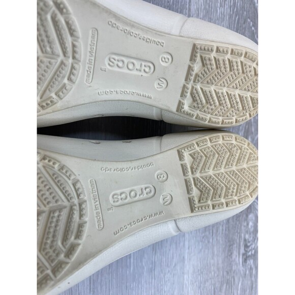 Crocs Women's Ballet Flats 8 Cap Toe Bow Slip On Comfort Cream Shoes - Picture 7 of 10